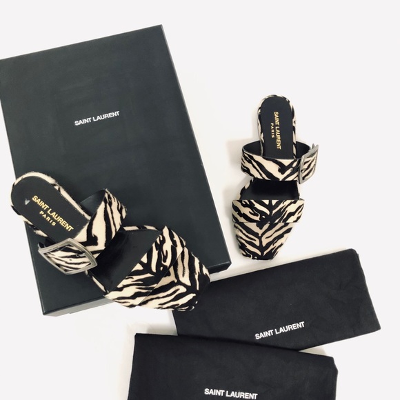 Saint Laurent Oak Zebra Calf-hair Buckle Squared Toe Sandal - Picture 3 of 10